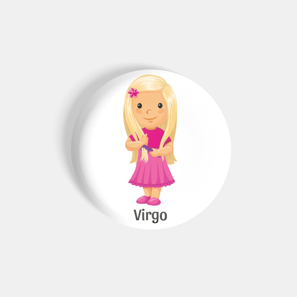 dhcrafts Round Fridge Magnet White Color Cute Zodiac Sign Virgo D2 Glossy Finish Design Pack of 1 (58 mm)